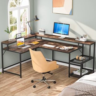 Cross-Border dedicated corner L-shaped computer desk steel-wood structure with monitor stand desk large desktop study desk