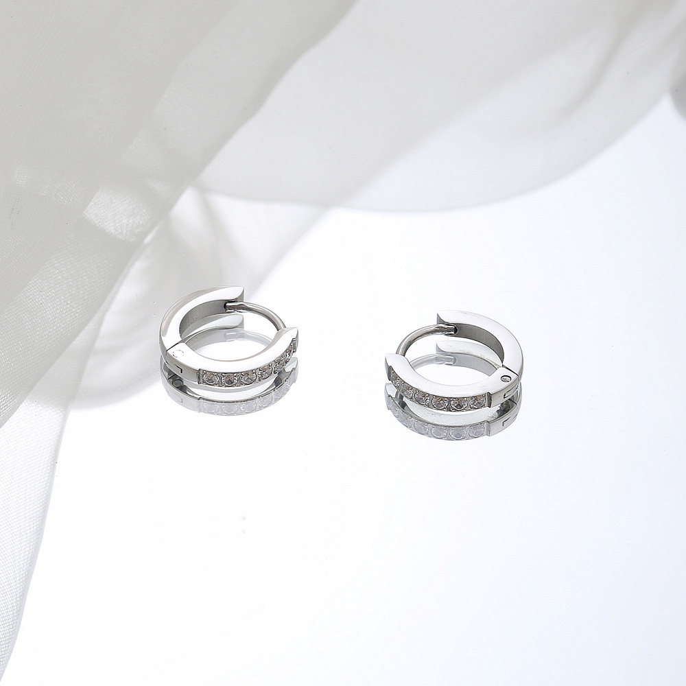 Real Gold Plated Plating Material Rhinestones Inlay Material Fashion Geometric Gold Plated 304 Stainless Steel Rhinestones 18K Gold Plated Stainless Steel Earrings