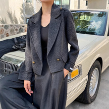 欧货设计感肩章短款双面羊绒大衣女秋冬新款高级感西装毛呢外套潮