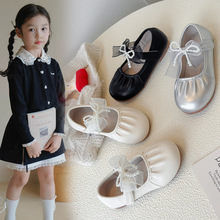 2025秋季新款潮童韩版豆豆皮鞋小公主蝴蝶结软底单皮鞋女童单皮鞋