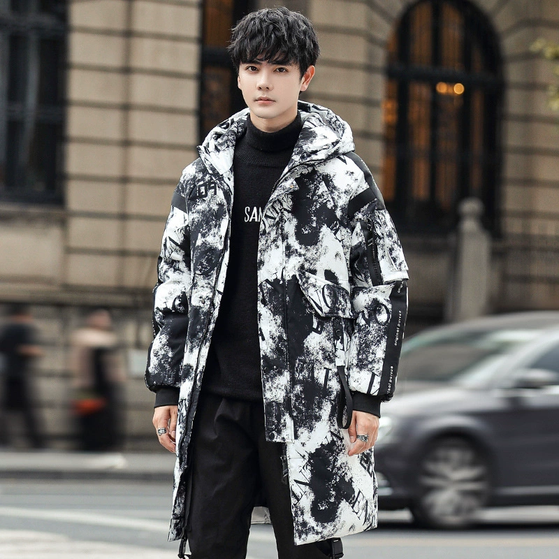 Winter long warm down jacket with hood, 2023, mid-length, for teenagers