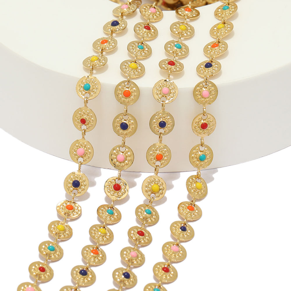 Preservar el color vacío plateado Acero inoxidable sol oblea cadena gota de color aceite hip hop moda collar pulsera joyería Accesorios