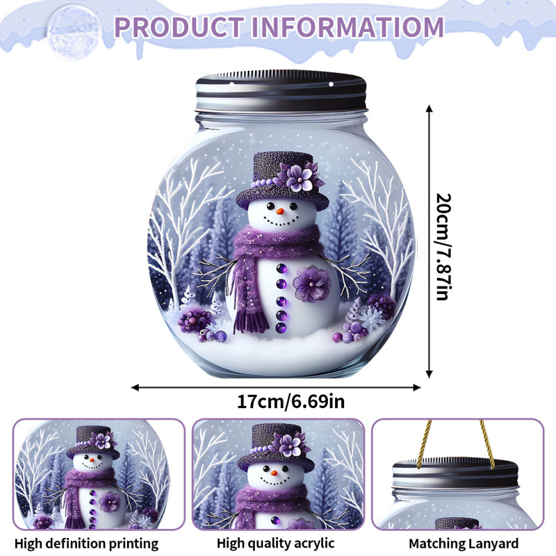Explosiones transfronterizas de Navidad muñeco de nieve púrpura pintado ventana decoración porche con cadena colgante acrílico disco