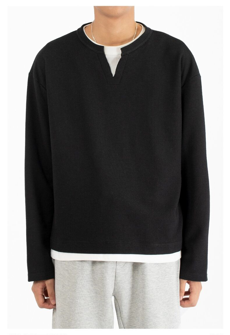 Men's Waffle Knit Henley Long Sleeve T-shirt Casual Pullover_voghion.com