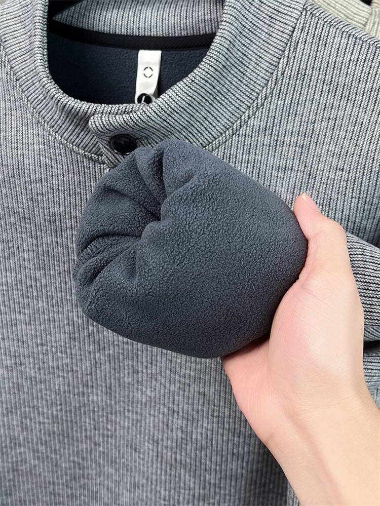 Áo nỉ nam cổ lọ len dệt kim lót lông cừu dày giữ ấm — màu đen chi tiết 8