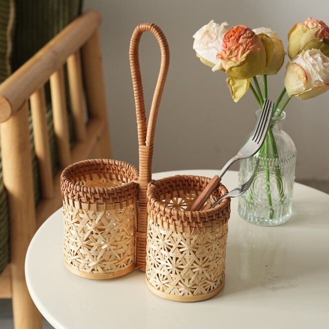 Vietnam rattan handmade storage box coffee table storage basket remote control mobile phone household solid wood square storage rack
