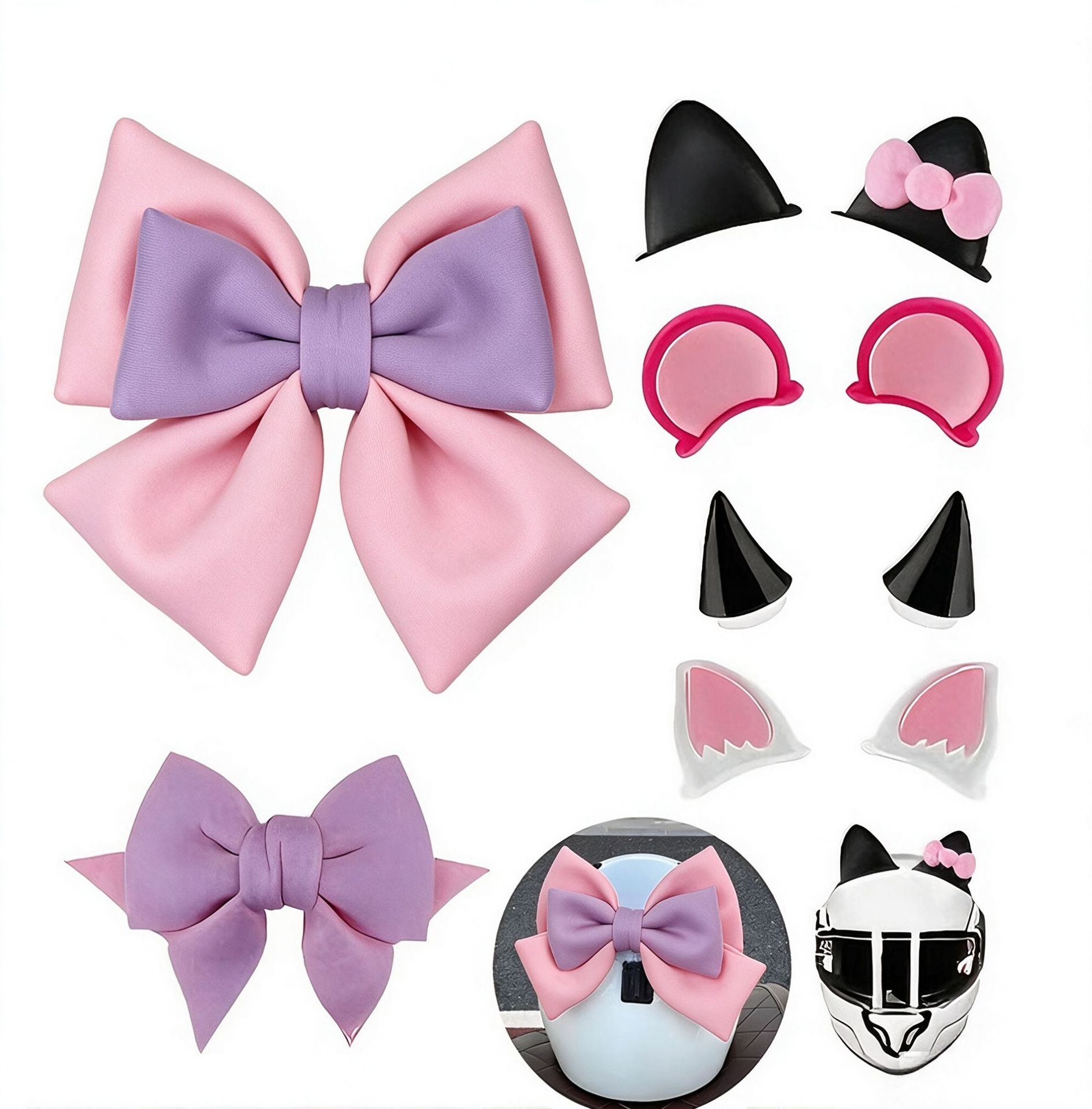 Bow Tie Electric Vehicle Motorcycle Decorative Helmet Accessories Rear Accessories Horn Cat Ears Devil Wings Set