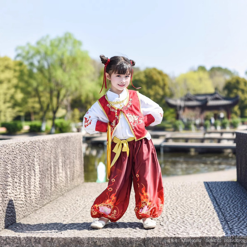 Children's Day Nezha Clothing Fairy Tale Print New Chinese Style Hanfu Tang Suit Wholesale Kindergarten Dance Outfit Children's Performance
