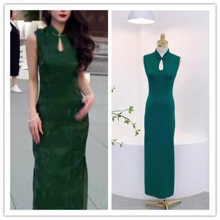 7561 Summer New Chinese Style Hollow Button Sleeveless Waist Slimming Slit Over-The-Knee Tank Dress Cheongsam Dress for Women
