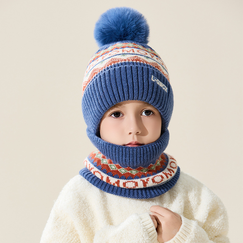 Sombreros de lana para niños, niñas y niñas, cuello de otoño y invierno, sombreros de punto cálidos azules, sombreros de cuello para bebés a prueba de viento image 6