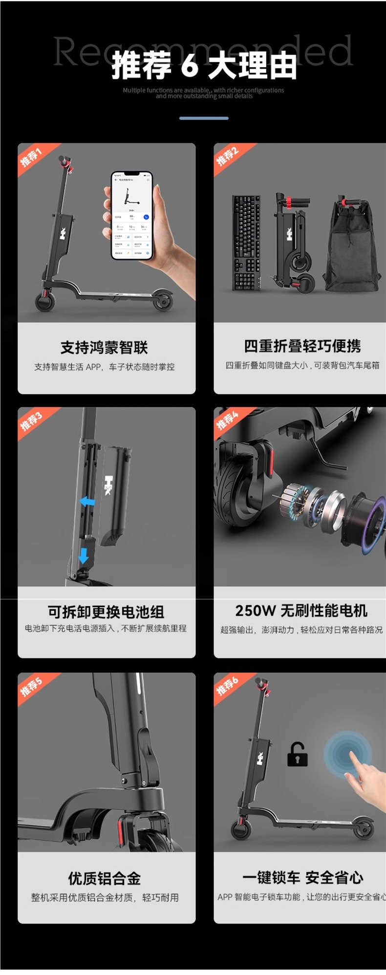 Hx Happy Folding Electric Scooter for Adults, Mini Small Electric Vehicle, Ultra-Light Portable Mobility Device, Electric Scooter