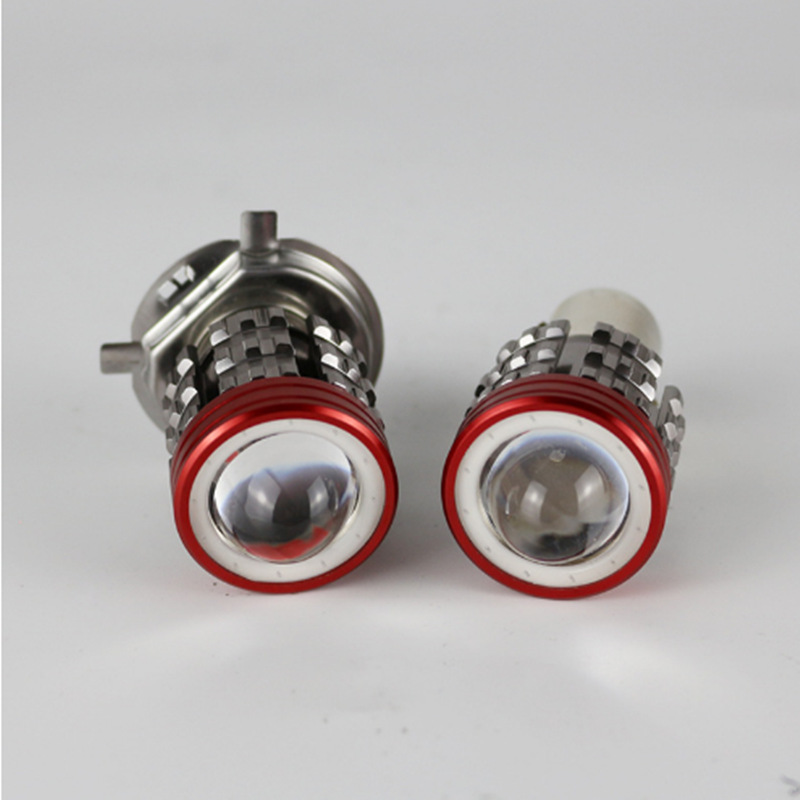 Ángel azul y rojo ojo de lámpara de foco para automóviles eléctricos motocicleta LED flash superbrillante faro lente ojo de pez pequeño cañón de acero