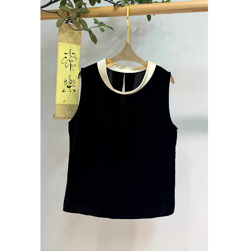 2026 Summer New Women's Clothing Style, Elegant Stand-Up Collar Sleeveless Silk Velvet Top, Direct Sales from the Manufacturer, No Returns or Exchanges