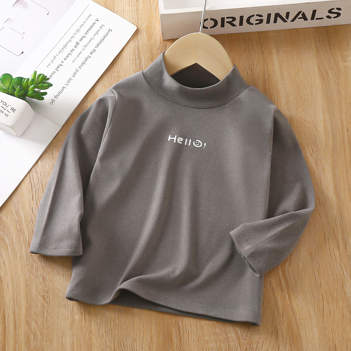 Camisa de fondo para niños de Terciopelo Otoño e Invierno medio cuello alto Camiseta de manga larga para niños cálido interior Top Primavera y otoño ropa para niños image 9