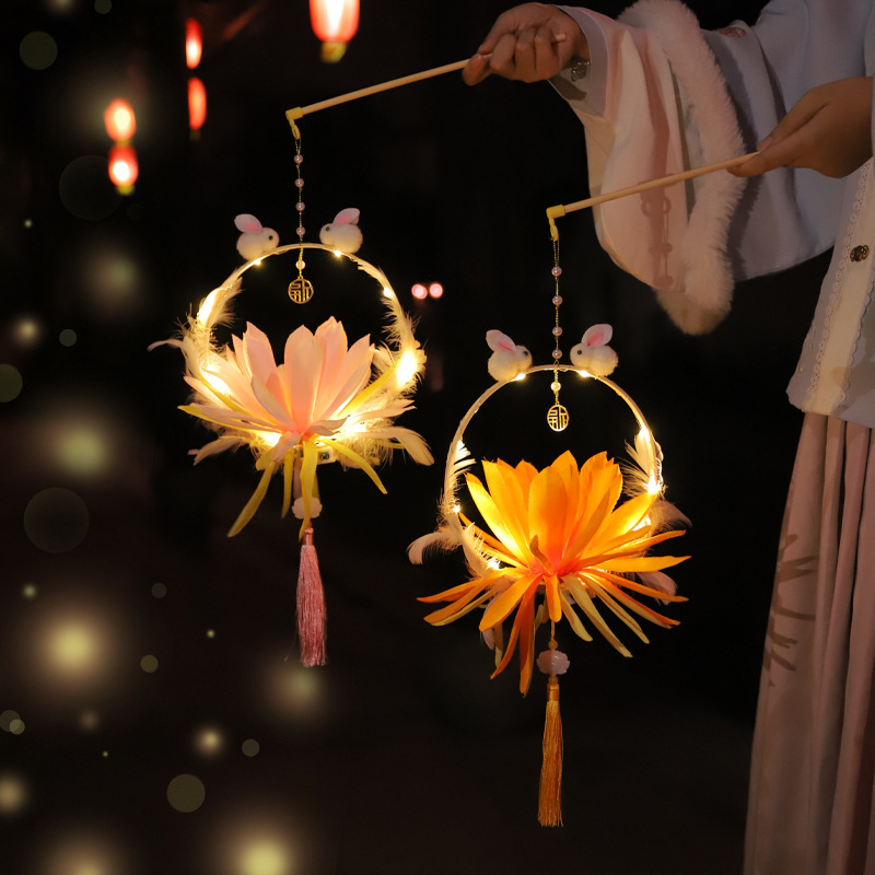 El Festival de Medio Otoño linterna DIY hecho a mano de los niños chinos portátil antiguo conejo luminoso Festival de Primavera Festival de la linterna