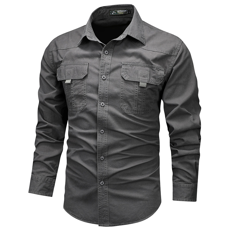 Casual al aire libre de verano multi-bolsillos camisa de manga larga camisa delgada transpirable al aire libre seda de hielo elástica ropa de hombre