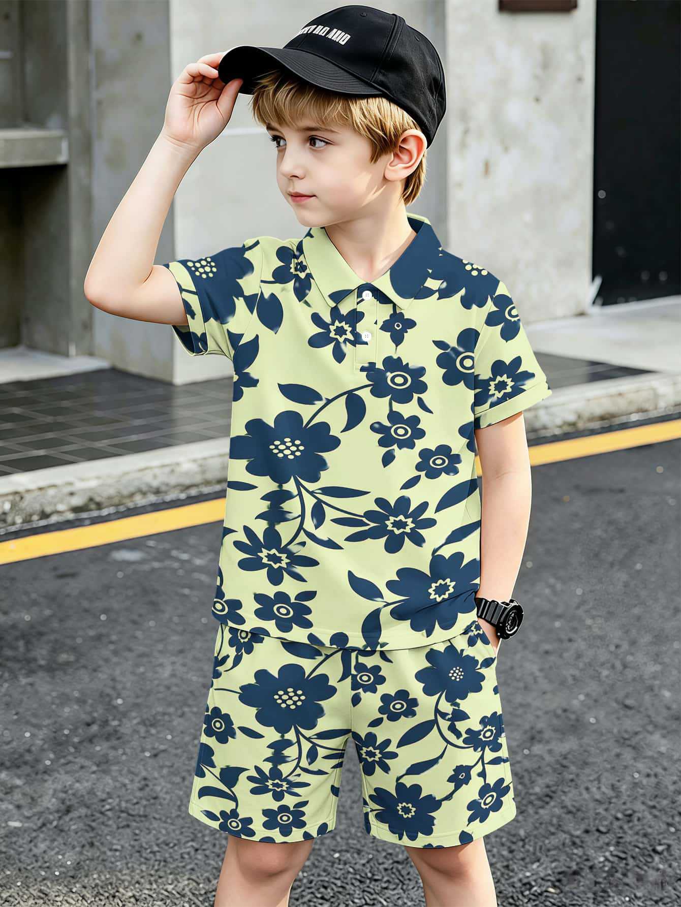 Boys T-shirt And Shorts Set With 3d Printed Design_voghion.com