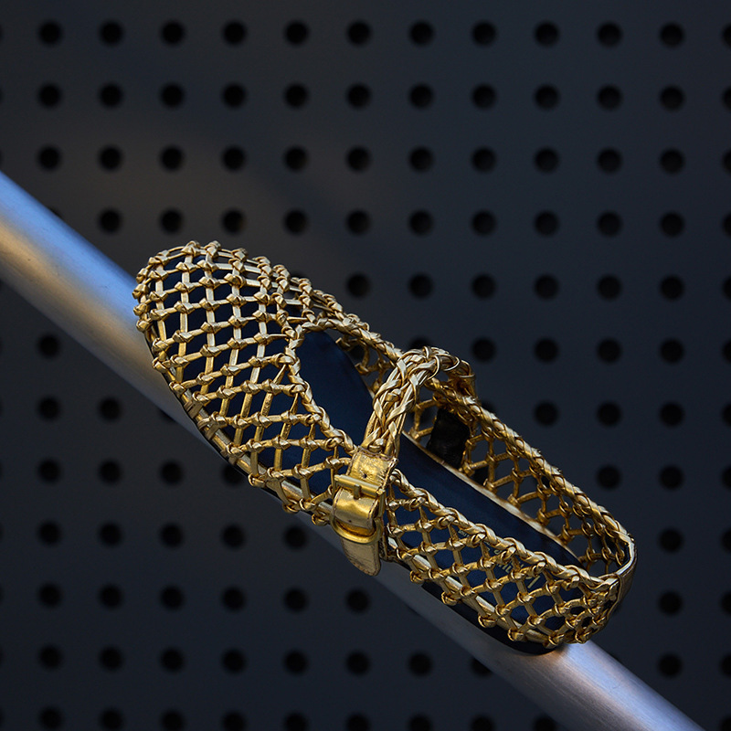 Sheepskin version ~ Korean version of niche woven hollow breathable one-word with genuine leather Mary Jane shoes women's flat hole shoes