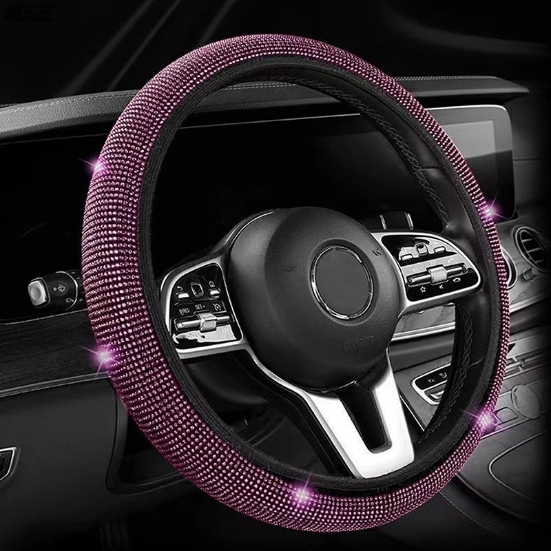 Car Steering Wheel Protective Cover, Universal Rhinestone-Encrusted Steering Wheel Cover, Elastic, No Inner Ring, Fully Covered with Rhinestones, Car Handle Cover