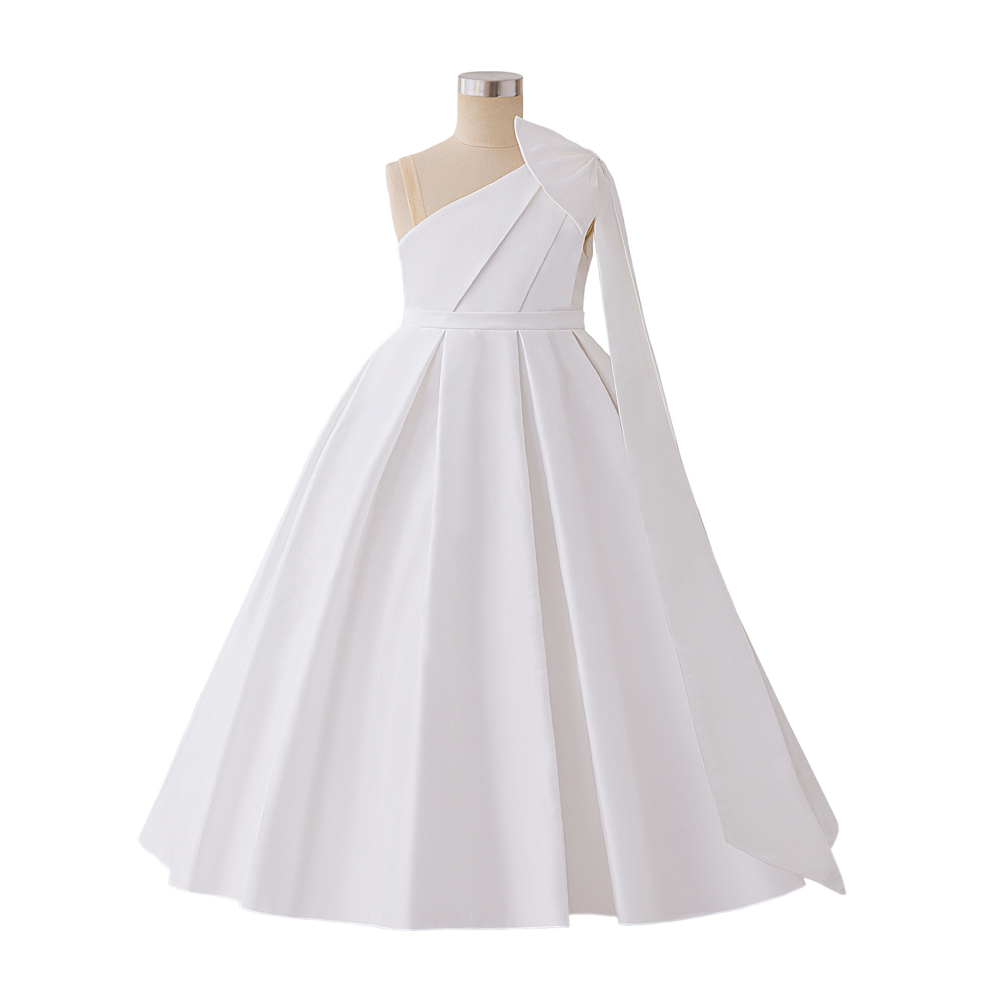 Vestido de niño grande de nuevo estilo europeo y americano, vestido de lazo grande de un solo hombro, vestido largo de satén para niños, vestido de presentación