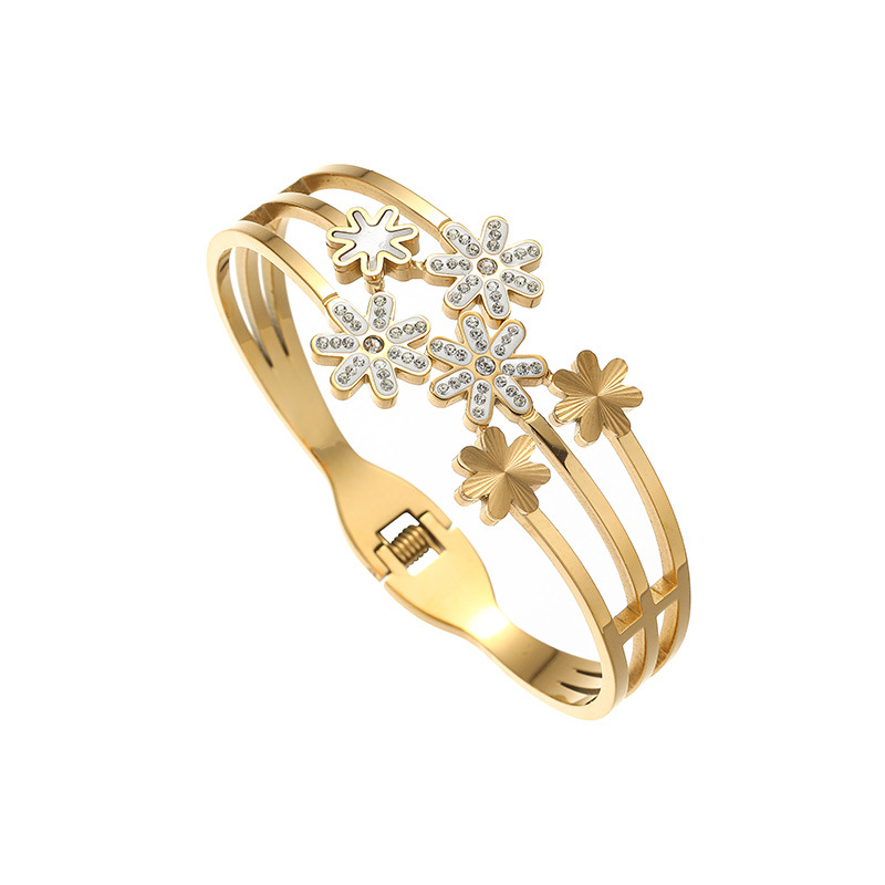 Women's Gender IG Style Sweet Flower Titanium Steel Zircon Bangle In Bulk