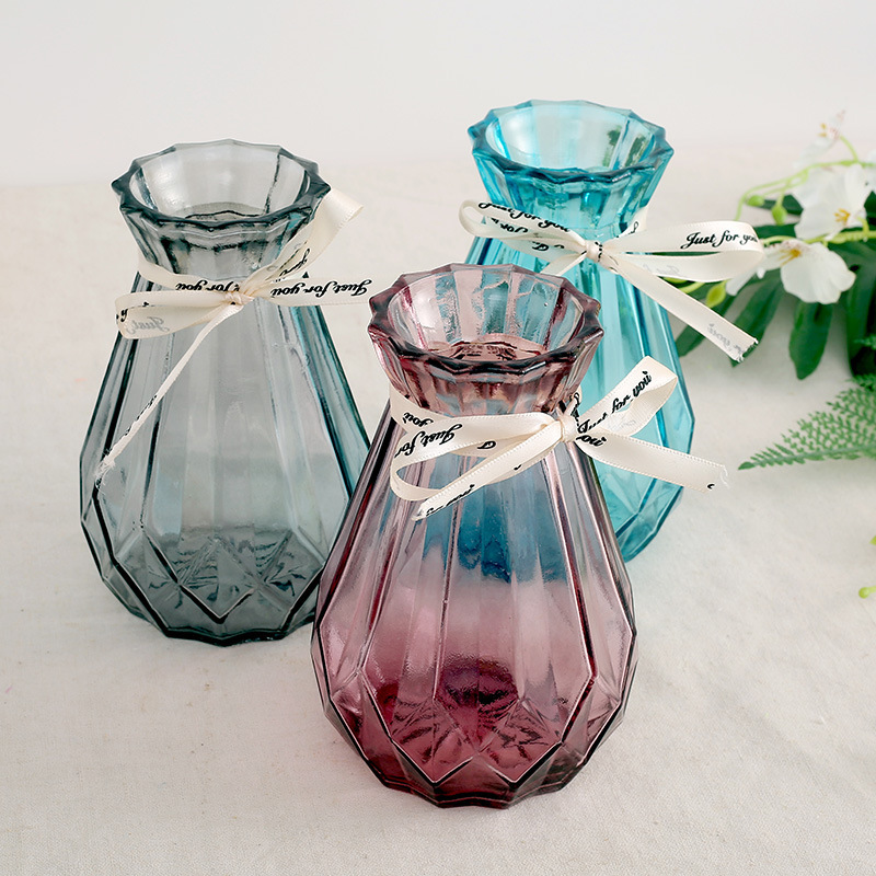 Jarrón de cristal sencillo de estilo europeo, jarrón de flores transparente y colorido para sala de estar, recipiente de cerámica, jarrón decorativo para escritorio y sala de estar