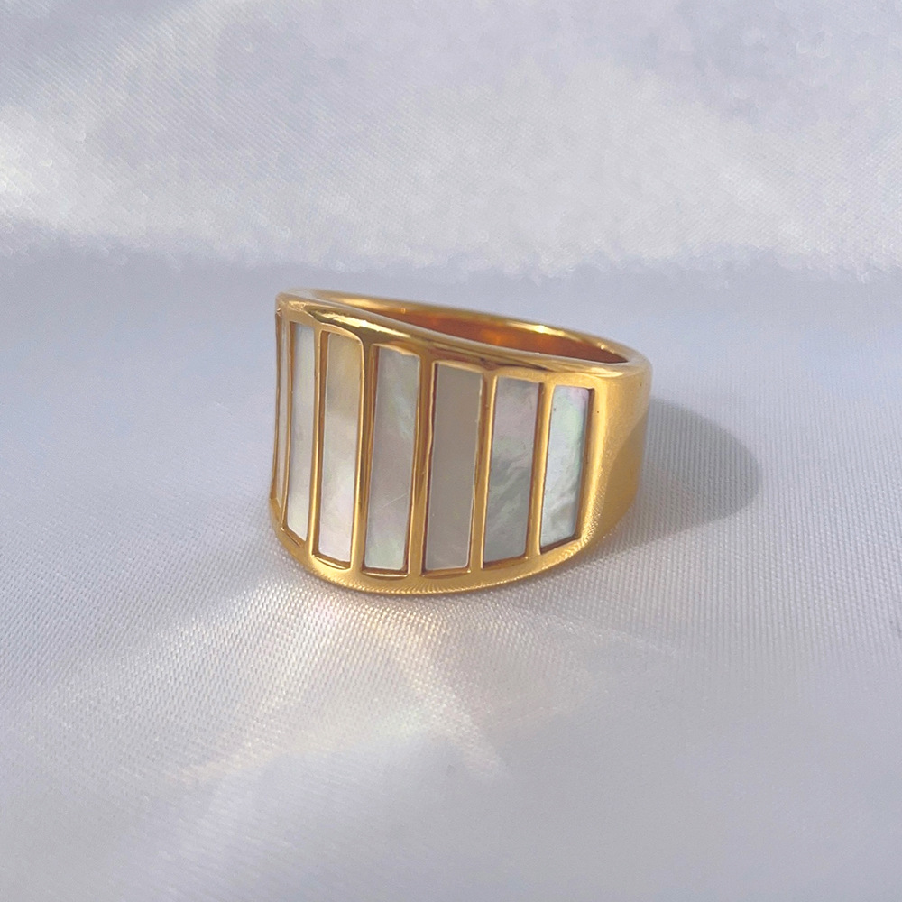 1 Piece Quantity Daily Occasion Titanium Steel Material Exaggerated Simple Style Rectangle Titanium Steel Shell Wide Band Ring In Bulk