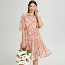 欧洲站2025新款重工法式浪漫精品纱网小碎花刺绣短款复古蛋糕裙