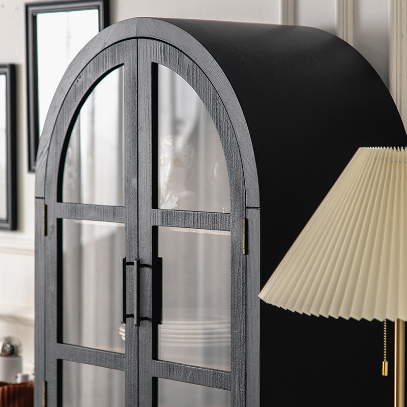 Gabinete de comedor transfronterizo con gabinete de cocina puerta de vidrio contra la pared creativa estantería de piso negro sala de estar mostrador gabinete alto