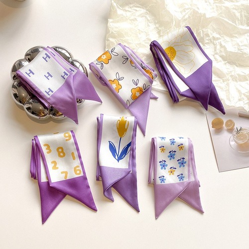 Korean romantic purple small fafa long silk scarf for women spring and summer French hairband bag super fairy ribbon streamer versatile
