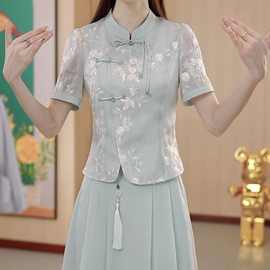 高级云精丝新中式国风气质高端俩件套夏季新款上衣半身裙套装