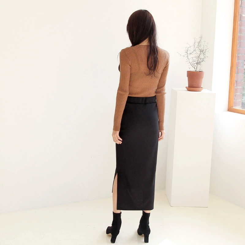 Черная прямая юбка в один шаг с разрезом сбоку и высокой талией 2022 весенне-летняя юбка средней длины с драпировкой на бедрах