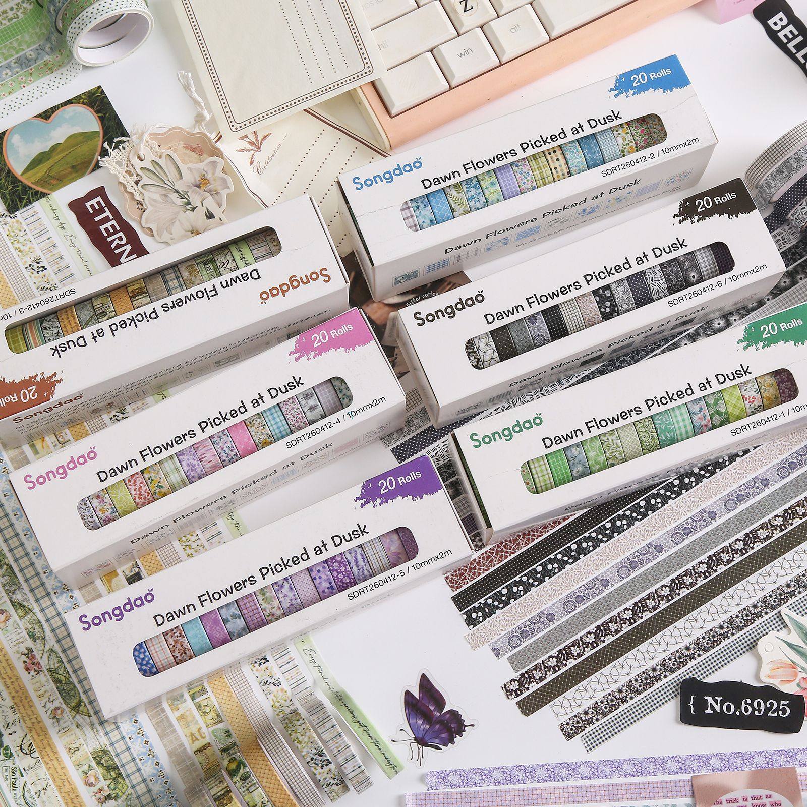 Sdrt260412 Morning Flowers Afternoon Harvest Series Tape Set 20 Rolls Cross-Border Product