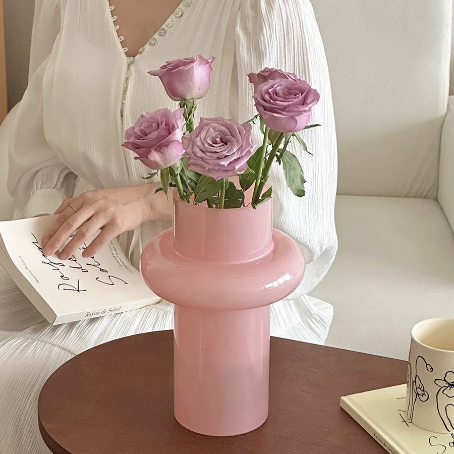 Luz de lujo de alto grado pequeño florero de cristal de la cintura sala de estar arreglo floral Lily Rose rico bambú flor decorativa dispositivo