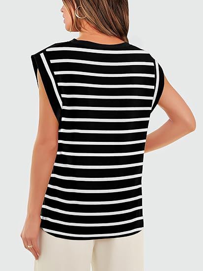 210g Weight Sleeveless Sleeve Length Pullovers Placket Type Raglan Sleeve Sleeve Type Cotton Fabric Type Long Top Length T-shirt Tops Type Holiday, Daily Occasion Round Neck Neckline Loose Fit Type Stripe, Solid Color Pattern Summer, Spring Season Women's Gender Casual Style Wholesale Women's Casual Stripe Solid Color Sleeveless T-Shirts 37