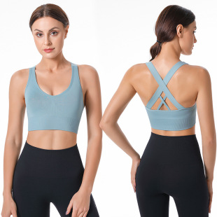 European and American Large Size Cross Back Beautiful Underwear Shock-Proof Yoga Fitness Sports Bra Quick-Drying Vest-Style Bra for Women in Stock
