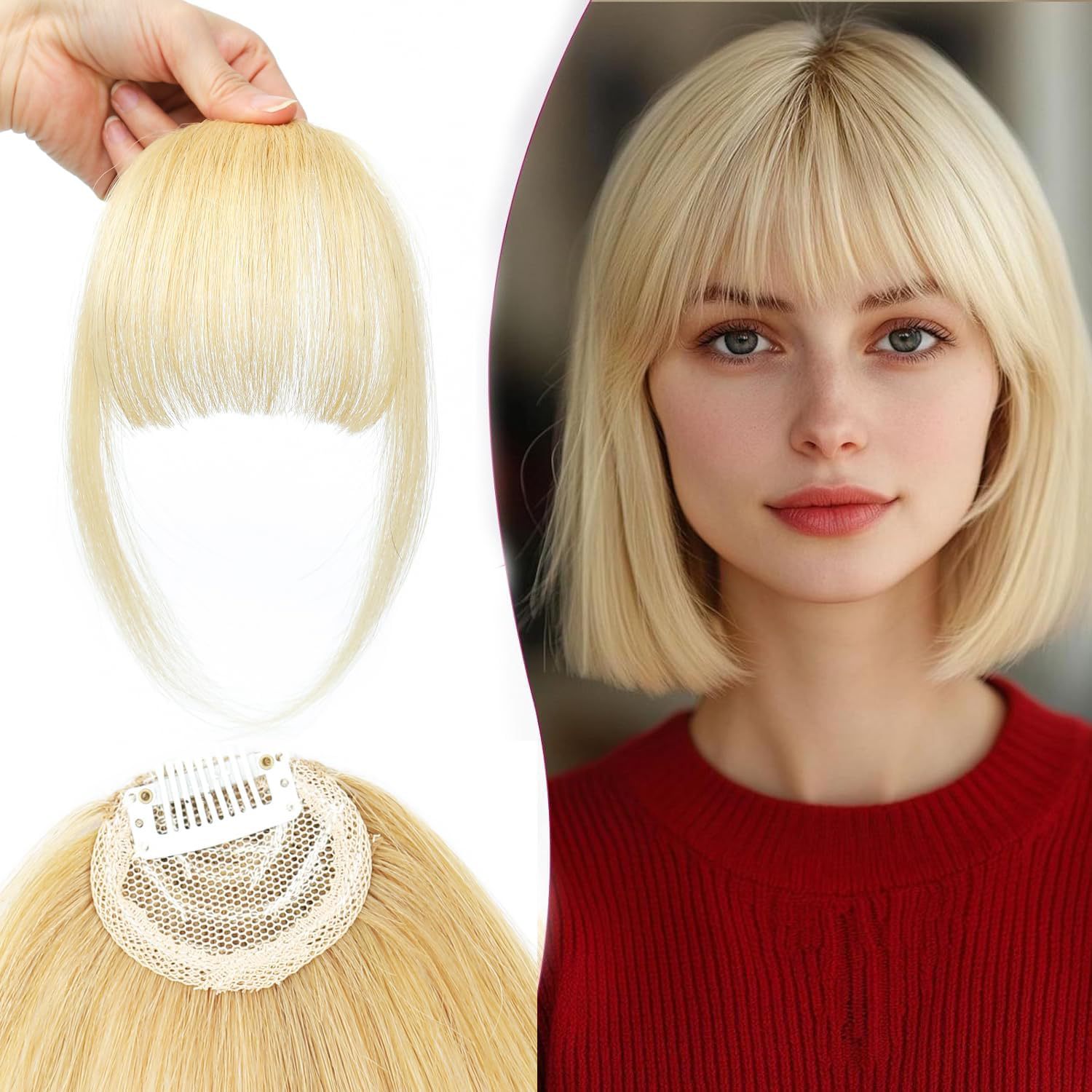 Todo el cabello real aire flequillo femenino invisible sin costuras frente peluca de cabello real tejido a mano peluca de cabello real flequillo falso francés