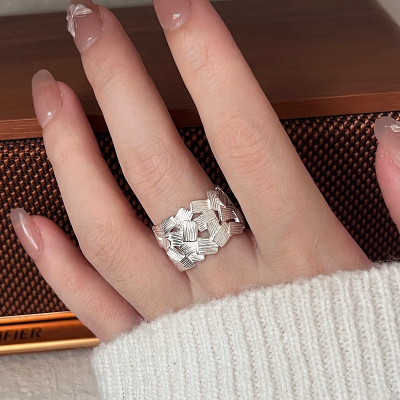 Irregular Fragment Splicing Ring for Women, Geometric Personality Hollow Fashion Open Ring, Niche Design Index Finger Ring Trend