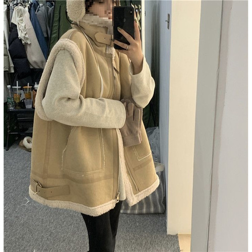 Women's Winter New Plus Size Stand Collar Insulated Biker Vest with Faux Lamb Wool