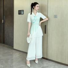 A9076春夏新款足疗店工作服女装美容院足浴按摩spa养生会所套装