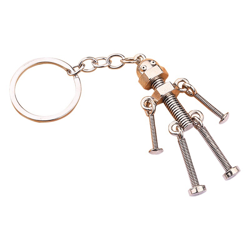 Manufacturer Wholesale Robot Retro Handmade DIY Keychain Pendant Movable Robot Movable Screw Man