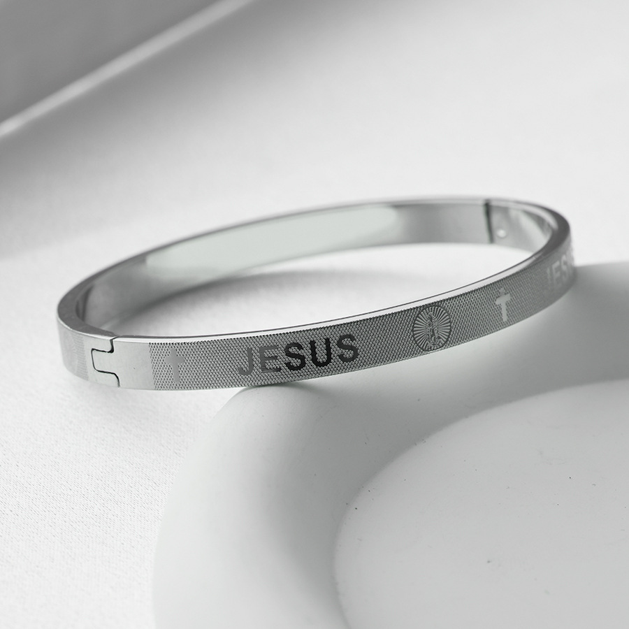 25g Weight Bangle Classification Titanium Steel Chain Material 1 Piece Quantity Holiday, Daily Occasion Titanium Steel Material Cross, Letter Pattern Women's Gender Plating Design Basic, Classic Style Style Basic Classic Style Cross Letter Titanium Steel Bangle In Bulk 9