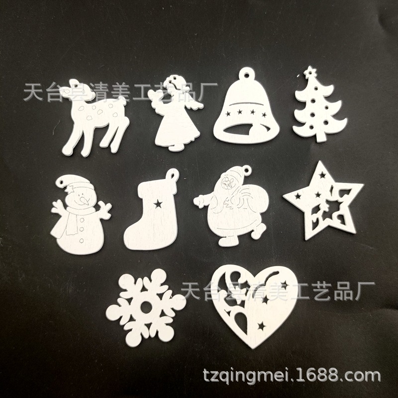 Artesanías navideñas de madera de bricolaje Dibujos animados pintados de fondo blanco Mezcla de Navidad 50 piezas en un paquete