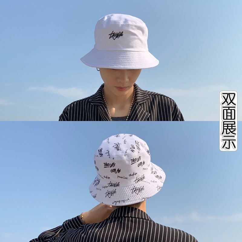双面戴渔夫帽字母款式夏季防晒遮阳帽情侣帽潮流刺绣休闲百搭盘帽|undefined