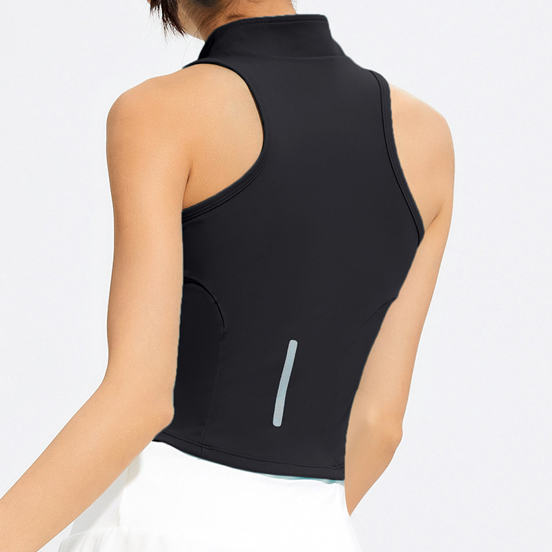 Chaleco deportivo con cremallera de cuello vertical para mujeres de verano slimming fitness chaleco de entrenamiento al aire libre running camiseta sin mangas