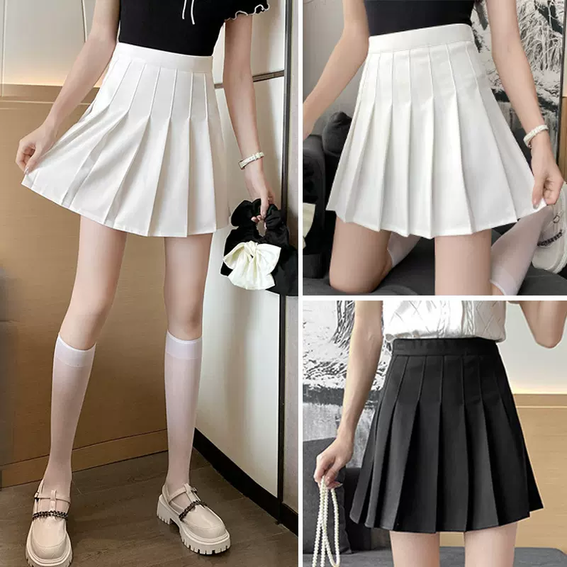 女学院风jk百褶裙高腰黑色半身裙学生a字松紧腰短裙高腰显瘦