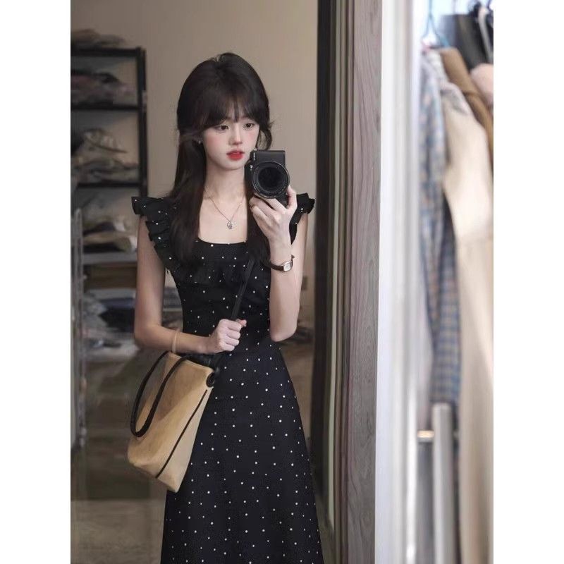 Little Flying Sleeve Polka Dot Floral Dress for Women, New Summer Style, French Style, Seaside Vacation Suspender Long Dress Little Flying Sleeve Polka Dot Floral Dress for Women, New Summer Style, French Style, Seaside Vacation Suspender Long Dress