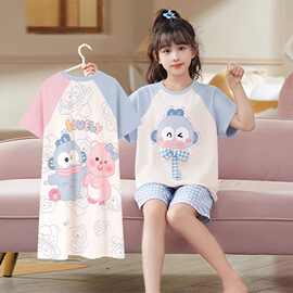 2026新款睡衣短袖套裙夏季中大童宝宝薄款儿童卡通女童家居服套装