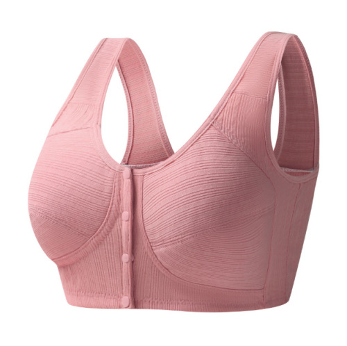 New threaded cloth pure cotton front button bra, women's vest style thin cotton style large size no wire bra for middle-aged and elderly people