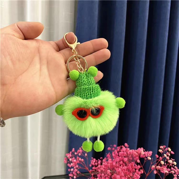 Color fur ball keychain [Green]]